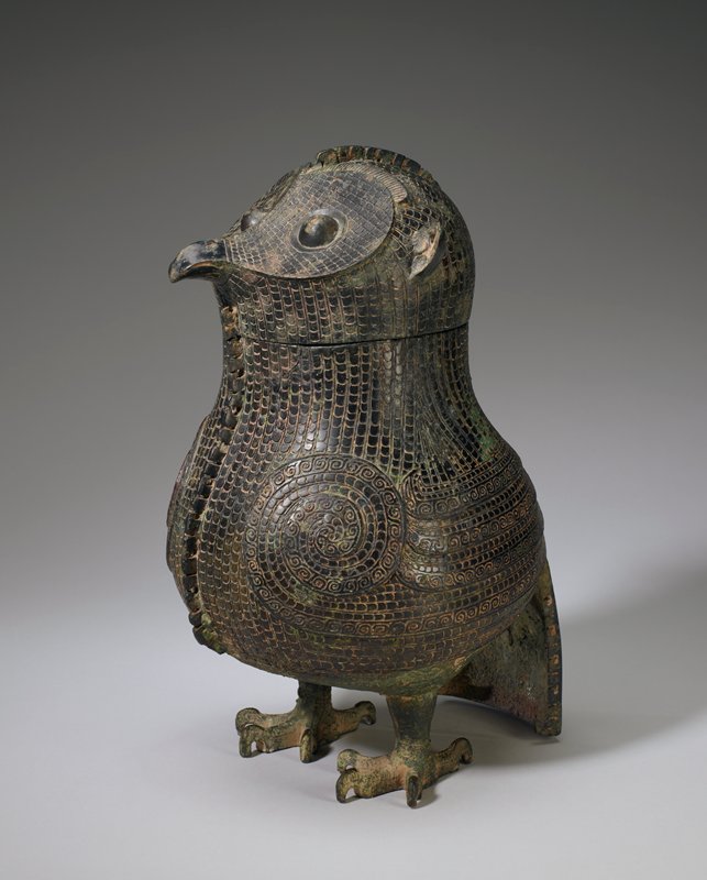 Zun wine vessel in the shape of an owl, 13th-12th century BCE, bronze.