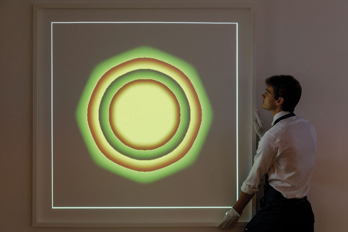 LONDON, ENGLAND - JUNE 04: Kevin McCoy’s Quantum (2014) – the first artwork ever minted – goes on view as part of ‘Natively Digital: A Curated NFT Sale’ at Sotheby's on June 04, 2021 in London, England. The exhibition is on view until 10 June, when the sale closes for bidding. (Photo by Tristan Fewings/Getty Images for Sotheby's)
