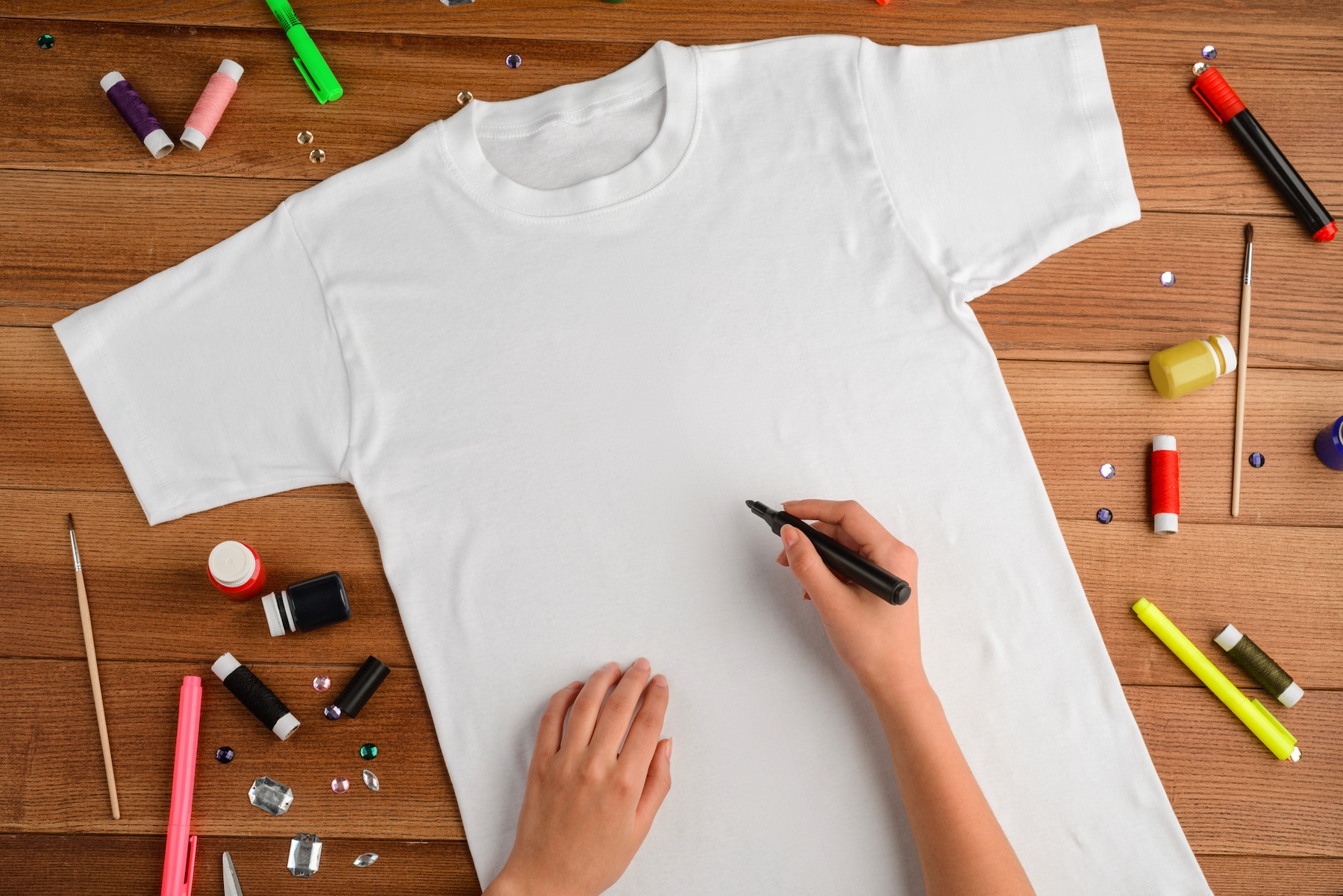 drawing on a white t-shirt